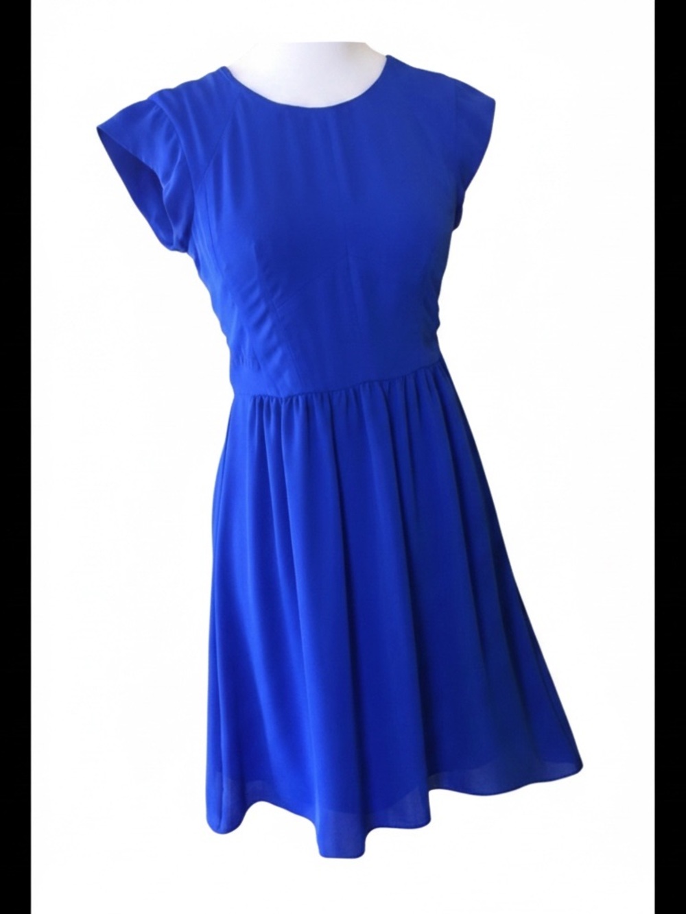 Rebecca Taylor Mini Dress Size 0 Royal Blue Fit & Flare Short Sleeve Zip Back - Picture 3 of 10